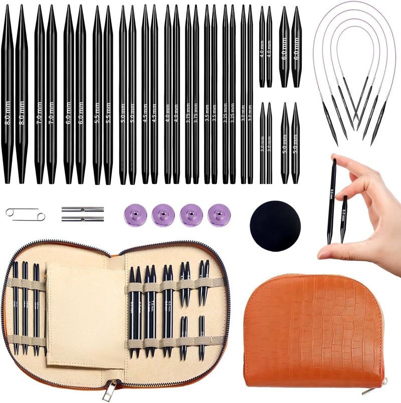 Yarniss 15 Pairs Circular Knitting Needle Combo, 4.5-Inch Round Knitting Needle 3.0~8.0mm, 2.16-Inch Shorties Needles US Size 2.5-10, Interchangeable Aluminum Cable Needles with Case - Image 1